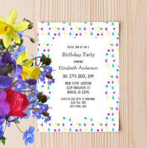 Invitation Coeurs arc-en-ciel 4e anniversaire