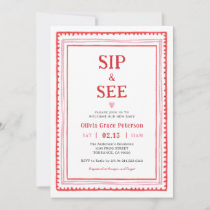 Invitation Coeurs bébé fille Sip et voir Bienvenue bébé