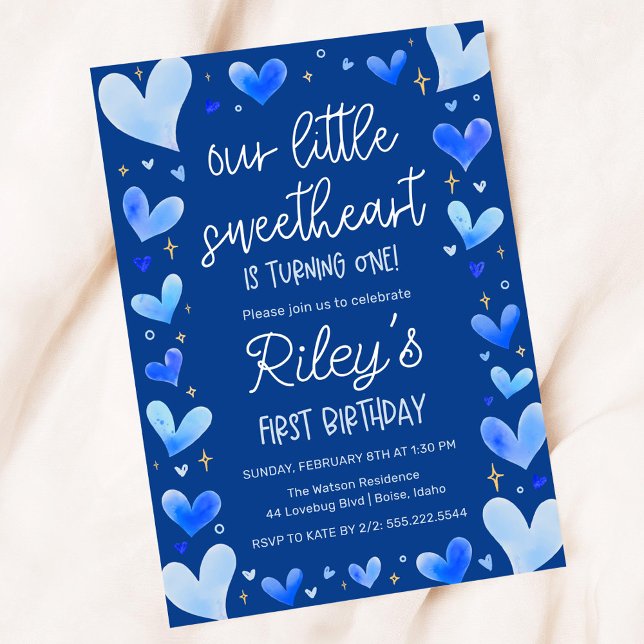 Invitation Coeurs Bleus 1er Anniversaire Notre Petite Amoureu (Créateur téléchargé)