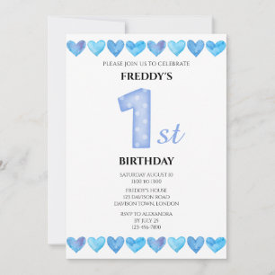 Invitation Cœurs bleus d'amour 1er anniversaire Photo