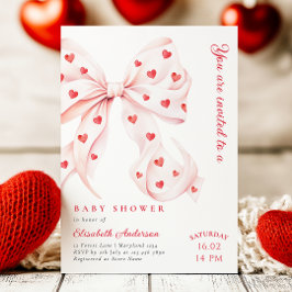 Invitation Coeurs Bow rose Valentines Baby shower