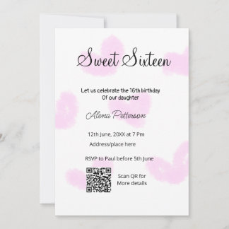 Invitation Coeurs d'aquarelle rose QR Sweet sixteen anniversa