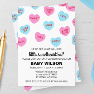 Invitation Coeurs de bonbons rose et bleu Valentine Révélatio
