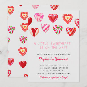 Invitation Coeurs de bonbons roses Un petit Baby shower amour