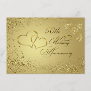 Invitation Coeurs de confetti d'or 50 Mariage Anniversaire In