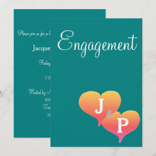 Invitation Cœurs de coucher de soleil Monogramme vert sarcell