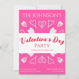 Invitation Coeurs de fête moderne Valentines Day Pink Hot