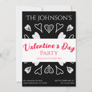 Invitation Coeurs de fête moderne Valentines Jour Noir et Bla
