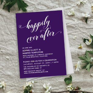 Invitation Cœurs de La Fin Heureuse Script Réception Violet