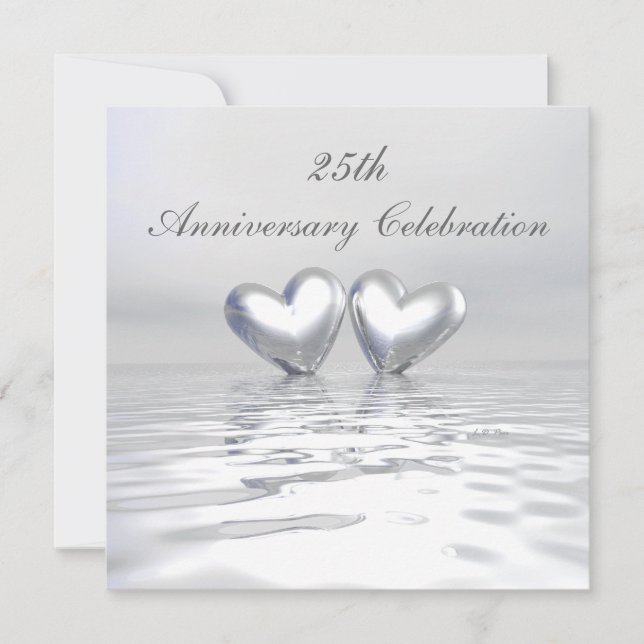 Invitation Coeurs de l'anniversaire d'argent (Devant)