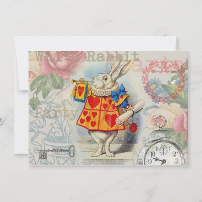 Invitation Coeurs de lapin blanc Alice Classic (Devant)