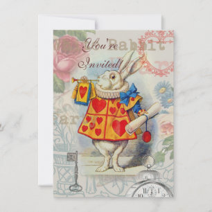 Invitation Coeurs de lapin blanc Alice Classic