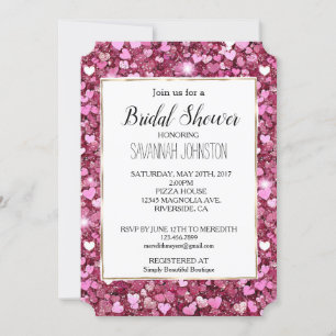 Invitation Coeurs de Parties scintillant rose chic