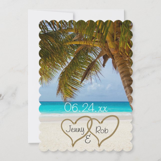 Invitation cœurs de plage mariage mariée marié invités (Devant)