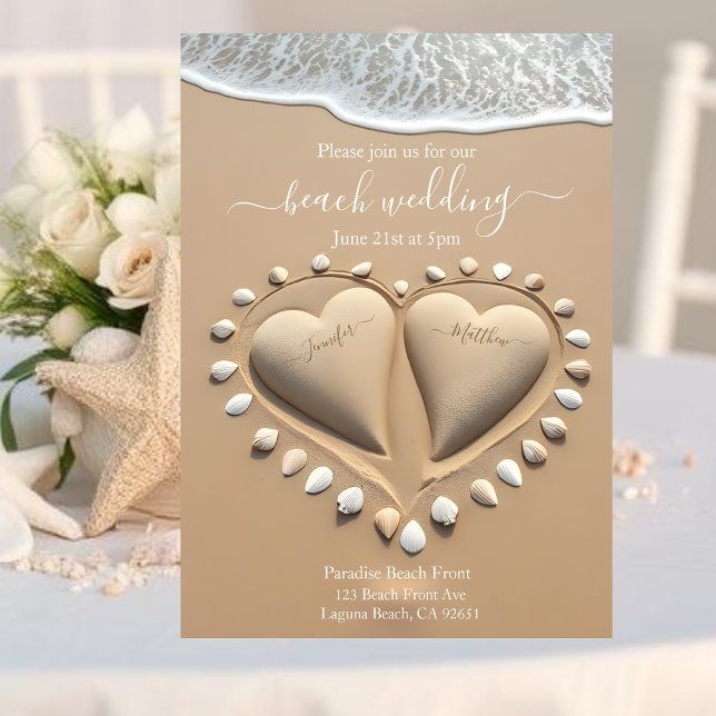 Invitation Coeurs de sable de plage (Beach Wedding-Sand Hearts Invitation)