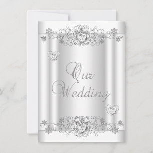 Invitation Coeurs diamant blanc argenté mariage