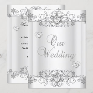 Invitation Coeurs diamant blanc argenté mariage