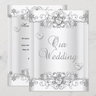 Invitation Coeurs diamant blanc argenté mariage