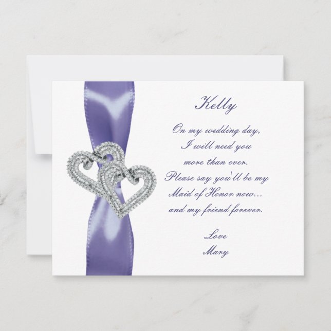 Invitation Coeurs Diamants Bleu Violet Maid Of Honor Card (Devant)