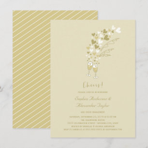 Invitation Coeurs D'Or Et Champagne Fête De L'Engagement