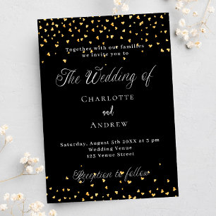 Invitation Coeurs d'or noir mariage élégant script