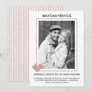 Invitation Coeurs d'or rose machine à écrire photo mariage