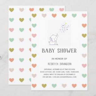 Invitation Coeurs Eléphants mignons Humeur Baby shower Invita