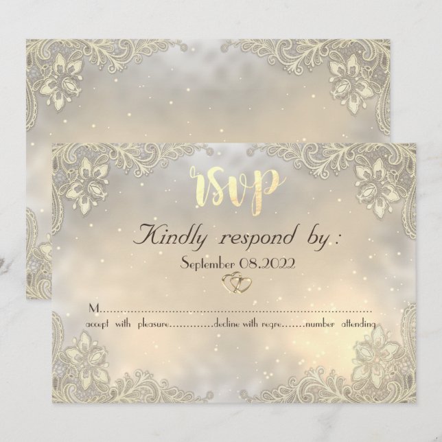 Invitation Cœurs en or élégants Mariage dentelle RSVP  (Devant / Derrière)