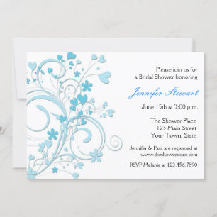 Invitation Coeurs et fleurs bleus Fête de l'mariée florissant