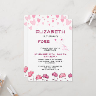 Invitation Coeurs et fleurs roses personnalisables Anniversai