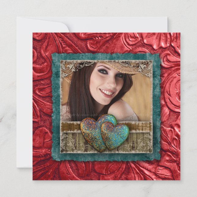 Invitation Coeurs occidentaux de photo de cool de cuir de (Devant)