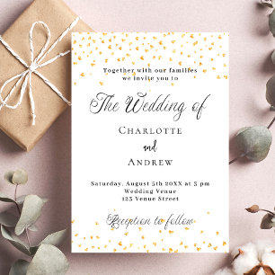 Invitation Coeurs or blanc mariage élégant script luxe