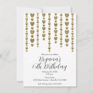 Invitation Cœurs Pailletés Or Saint Valentin Anniversaire Fêt