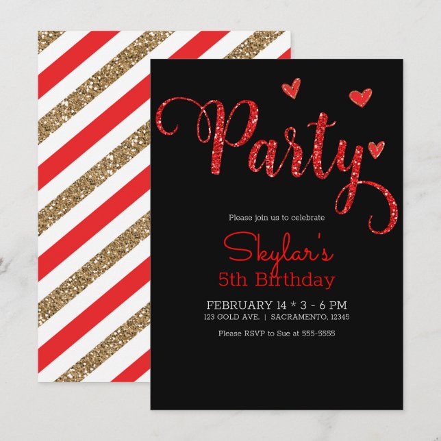 Invitation Cœurs Pailletés Rouges Saint-Valentin Anniversaire (Devant / Derrière)