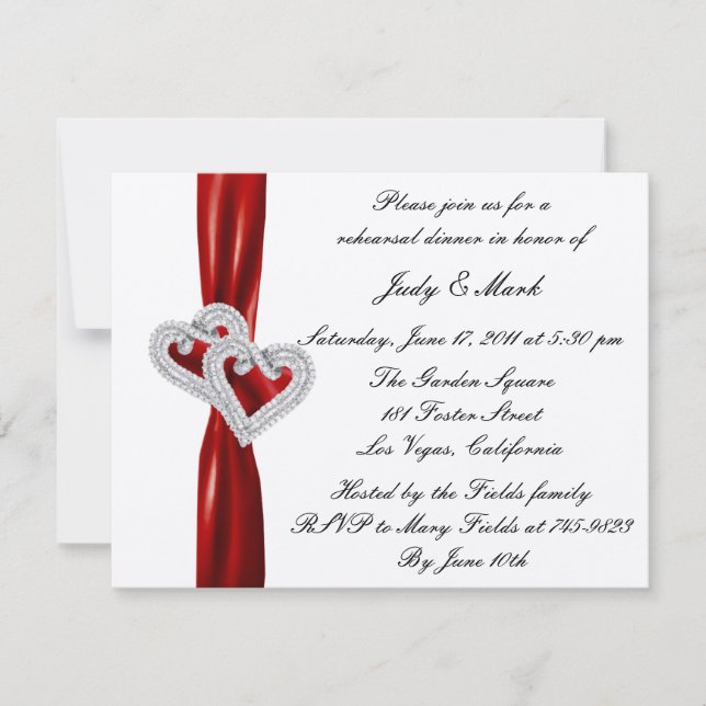 Invitation Coeurs personnalisés Red Ribbon Rehearsal Invitati (Devant)