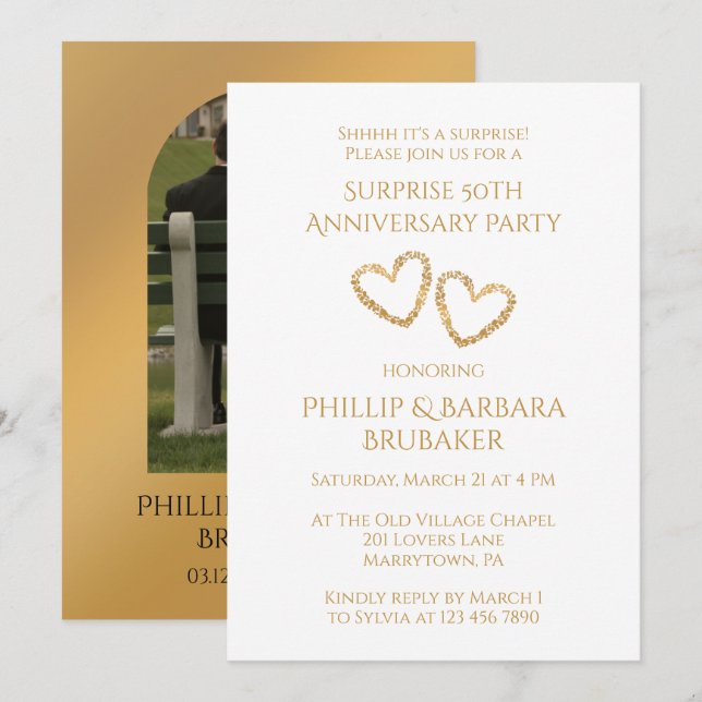 Invitation Coeurs photos du 50e anniversaire du Mariage surpr (Devant / Derrière)