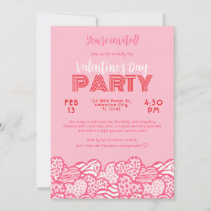 Invitation Coeurs Posters de animaux rose vif Valentines Part