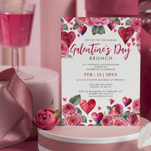 Invitation Coeurs romantiques et Rose Brunch de la Saint-Gale