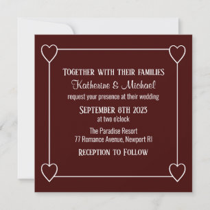 Invitation Cœurs Romantiques Mariage Moderne Simple Rouge Fon