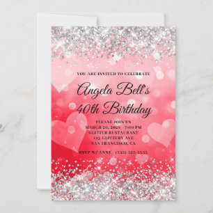 Invitation Coeurs rose et rouge Parties scintillant d'argent 