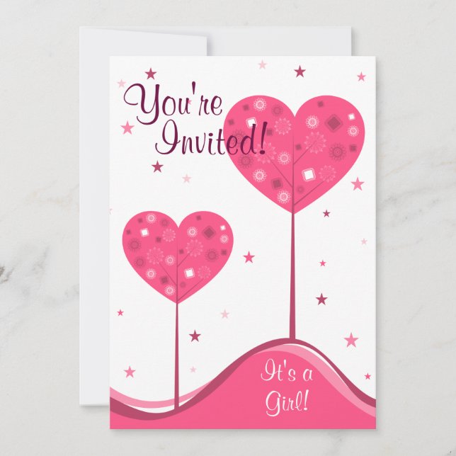 Invitation Coeurs roses Arbres Valentine Baby shower Invitati (Devant)