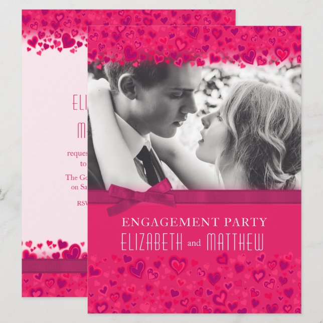 Invitation Coeurs roses de la partie d'engagement (Devant / Derrière)