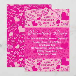 Invitation Coeurs roses et typographie Saint Valentin