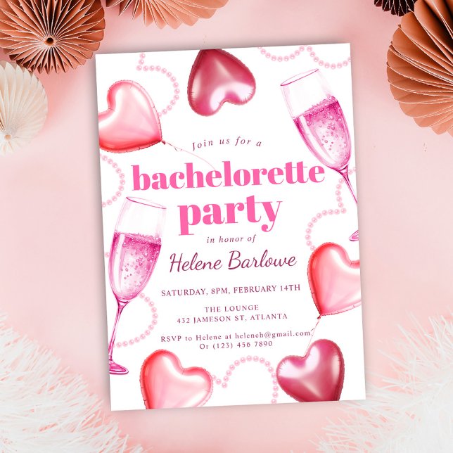 Invitation Coeurs roses mignons Fille chic Bachelorette Party (Pink Girly Cute Modern Chic Bachelorette Party Invitation)
