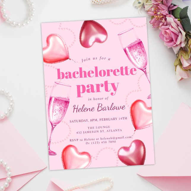Invitation Coeurs roses moderne élégante Bachelorette Party (Pink Cute Girly Modern Elegant Bachelorette Party Invitation)