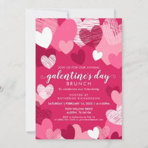 Invitation Coeurs roses personnalisés Brunch de la Saint-Gale