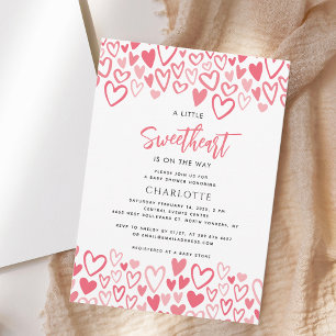 Invitation Coeurs roses Petit Baby shower de fille amour