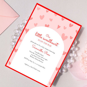 Invitation Coeurs roses rouges Petit Baby shower de fille amo