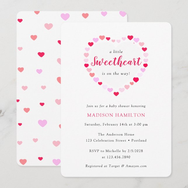 Invitation Coeurs roses Un petit Baby shower amoureux (Devant / Derrière)