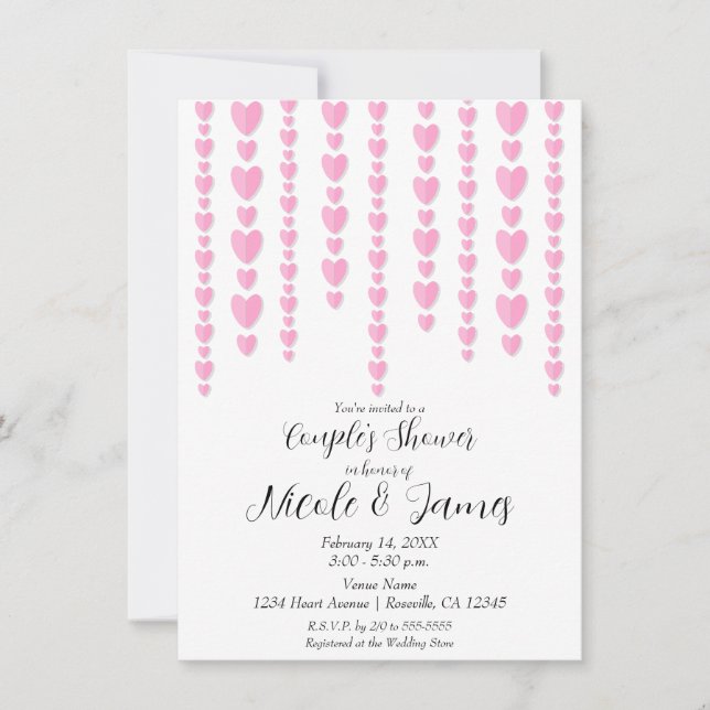 Invitation Coeurs roses Wedding shower de Valentine Couple (Devant)